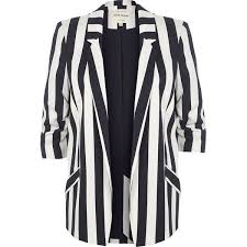 Black And White Striped Blazer Womens River Island White And Navy Stripe Ruched Sleeve Blazer 110 Liked On Polyvore Featuring Outerwear Ruched Sleeve Blazer White Blazer Jacket Clothes Design