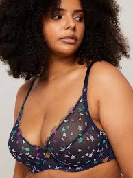 John Lewis And/Or Sienna Star Bra 36B Navy Multi Semi-Sheer Wired Full  Support