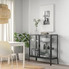 Milsbo Glass Door Cabinet Anthracite 39 3 4x39 3 8 Ikea Glass Cabinet Doors Living Room Cabinets Glass Door