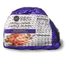 Don't worry about cleaning off the bone too much because you can save the bone and scraps for a split pea and ham soup or i just put a 10lb ham in the oven at 200°. Sam S Choice Spiral Cut Boneless Brown Sugar Double Glazed Ham 2 0 4 8 Lb Walmart Com Walmart Com