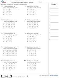negative number worksheets free commoncoresheets