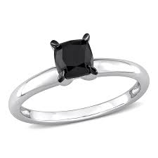 White gold black diamond solitaire ring. Cushion Cut 1ctw Black Diamond Solitaire Engagement Ring In 14k White Gold