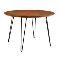 Walker Edison Walnut Wood Veneer Round Dining Table With Walnut Metal Base Lowes Com In 2020 Round Dining Table Modern Hairpin Leg Dining Table Hairpin Dining Table