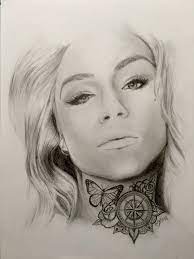 Graphite Pencil Portrait With Throat Tattoo Neck Tat Design By Mina Fordyce Throat Tattoo Body Tattoo Design Neck Tattoo Ideas