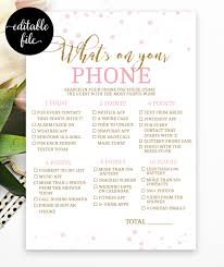 What S On Your Phone Bridal Shower Game Phone Search Game Pink And Gold Bridal Shower Games Instant D Wedding Party Games Wedding Games Bridal Shower Games