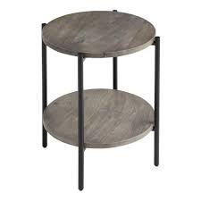 A rustic look and design. Round Metal Gray Accent Table With Shelfwood Nightstand Etsy In 2021 Accent Table Furniture For Small Spaces Table