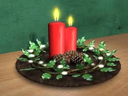 Second Life Marketplace Ths Holly Pine Cones Centerpiece Red Christmas Centerpiece W Candles
