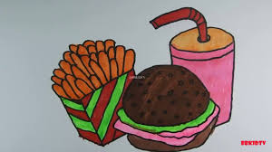 Try your hand at coloring a hamburger and see if it makes your mouth water! How To Draw Hamburger French Fries Fast Food Drawing For Kids Coloring Pages Youtube