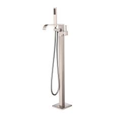 Brushed Nickel Bathtub Faucet Modern Single Lever Floor Mounted Tub Tap With Handshower Freestanding Bathtub Faucet Bathtub Faucet Free Standing Bath Tub