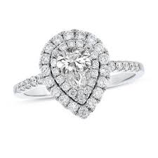 1 Ct T W Pear Shaped Diamond Double Frame Engagement Ring In 18k White Gold H Si2