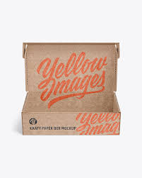 Opened Kraft Paper Box Mockup Front View In Box Mockups On Yellow Images Object Mockups