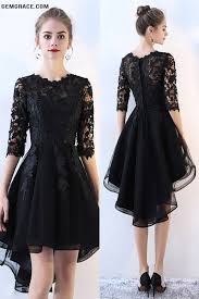 Black Lace Half Sleeve High Low Homecoming Prom Dress Bls86046 Gemgrace Com Modest Homecoming Dresses Long Sleeve Homecoming Dresses Black Short Dress