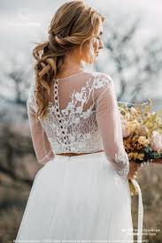 A boho lace two piece with cap sleeves and a mermaid skirt. Mia Glitter Wedding Top Waves Glitter And Flower Lace Crop Etsy Boho Bridal Wedding Dresses Wedding Dress Topper
