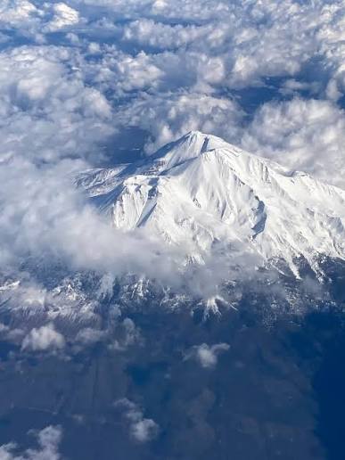 Aerial view of Mount Shasta from a flight