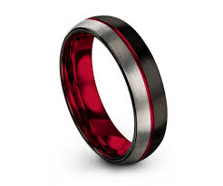 Enyo titanium men's wedding band with black center. Mens Wedding Band Red Black Tungsten Ring Brushed Silver Wedding Ring Engagement Ring Promise Ring Rings For Men Rings For Women
