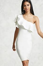 Forever 21 One Shoulder Bodycon With Ruffles Evening Dress Fashion Mini Bodycon Dress Parties Short White Cocktail Dresses