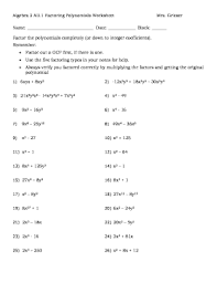 Learn about factoring expressions with free interactive flashcards. Fillable Online Algebra 2 Aii1 Factoring Polynomials Worksheet Mrs Fax Email Print Pdffiller