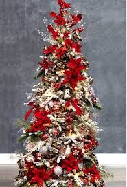 Beautifuly Decorated Red Poinsettia Snow Flocked Christmas Tree Tonikami Dℯck ʈհe Haŀŀs Creative Christmas Trees Cool Christmas Trees Amazing Christmas Trees
