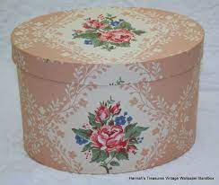 Hannah S Treasures Vintage Wallpaper Bandbox Collar Box Pink Rose With Blue Flowers Vintage Hat Boxes Vintage Wallpaper Decorative Boxes