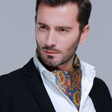 Hisdern Paisley Ascot Cravat for Men Blue Orange Formal Neckwear