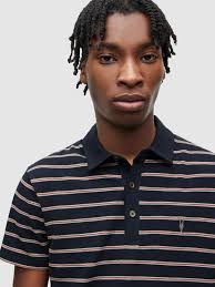 AllSaints Hayden Short Sleeve Polo Top, Navy/Multi