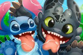 Spit Brothers By Tsaoshin Toothless And Stitch How Train Your Dragon Cute Toothless