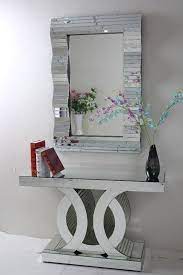 The rectangular console is mirrored on both sides making it suitable for use in the center of a room as well as against a wall, making it a stunning entryway console table or occasional table behind a couch in the living room. China Hotsale Home Decor Wall Mirror And Console Table Set China Wall Mirror Mirror