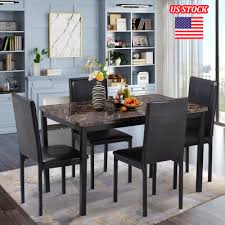 Enjoy free shipping with your order! Black Dining Table And 4 Chairs Set With Pu Leather Cushion Reinforced Metal Frame For Kitchen Dining Restaurant Bistro Bar Dining Room Sets Aliexpress