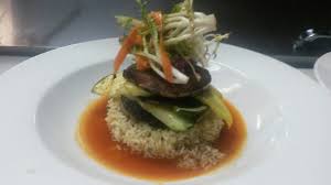 Portobello Napoleon Roasted Zucchini And Squash Herb Rice And A Tomato Cumin Broth Roasted Zucchini And Squash Roast Zucchini Basmati Rice