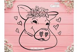 Download Pig With Flower Crown Svg Pig Svg File Pig Cut File Cute 751484 Illustrations Design Bundles