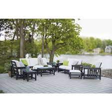 For deep relaxation outside when the weather's fine, few things can beat diving into a plump, overstuffed outdoor chair. Polywood Mission Black 8 Piece Plastic Patio Deep Seating Set With Sunbrella Bird S Eye Cushions Pws149 2 Bl5472 The Home Depot Outdoor Patio Furniture Sets Patio Furniture Sets Quality Outdoor Furniture