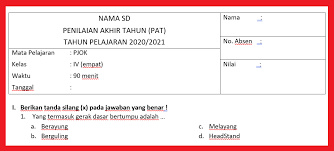 Jawaban penilaian pelajaran 8 pjok kelas 7. Soal Jawaban Pat Pjok Kelas 4 Sd Semester 2 Tahun 2021 Info Pendidikan Terbaru