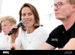 Kiel, Germany. 26th June, 2019. The Nacra 17 sailors Barbara Matz (l) and  Thomas Zajac from Austria look into the camera. Nearly 500 athletes start 