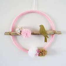 Attrape Reve Bird Oiseau Bois Flotte Rose Blanc Dore Chambre Fille Moderne Tendance Decoration Pour Creations Faites A La Main Artisanat De Pompons Tricotin