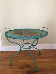 Reserved Mid Century Wrought Iron Side Table With Lift Off Round Metal Table Iron Coffee Table Outdoor Patio Table