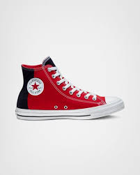 Black And Red Converse High Tops Chuck Taylor All Star Colorblock Patch High Top Enamel Red Black White Converse Converse Shoe Chuck Taylors