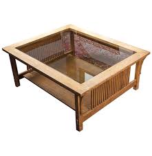Rustic solid wood square mission coffee table with wood strips on the sides that highlight the beauty of the stunning solid wood. Stickley Mission Style Oak Coffee Table With Glass Top Glass Top Coffee Table Coffee Table Oak Coffee Table