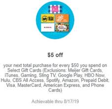 Gift card cannot be applied to sling accounts billed through third party partners such as amazon, google or apple. Great Deal Alert 50 Off 500 In Gift Card Purchases At Meijer Most Cards Included