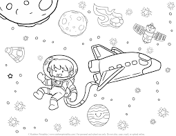 Coloring picture of cartoon rocket ship. Astronaut Rocket Ship Outer Space Coloring Pages Rainbow Printables