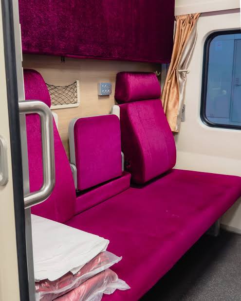 Inside a Special Express 2nd Class sleeper carriage before night conversion., AI generated