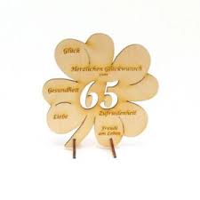 Geschenk Zum 65 Geburtstag Kleeblatt Mit Gluckwunsche Jubilaum Holz 11cm Gluck Ebay