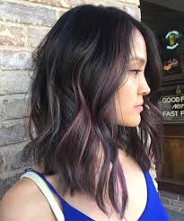 Purple Balayage For Black Lob Dark Hair With Highlights Balayage Hair Partial Balayage