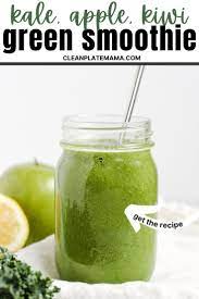 Refreshing Apple Kiwi Kale Smoothie No Banana Clean Plate Mama Recipe Kale Smoothie Banana Spinach Smoothie Kiwi Banana Smoothie