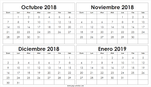 Pin On Calendario Octubre 2018 A Enero 2019 Con