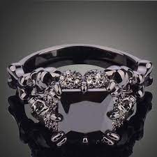 Black Rhodium Plated Demon Princess Wedding Ring Wedding Rings For Women Black Rings Princess Wedding Rings