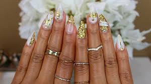 Acrylic nail factory wholesale bulk acrylic powder for dipping nail system natural pink and white colors fast drying dip powder. White Gold Glitter Sculpted Acrylic Nails At Home Youtube