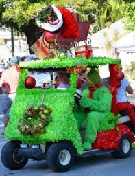 The Grinch Matt Wilhide Drives The Remax Golf Cart In The Captiva Holiday Parade Golf Cart Decorations Christmas Parade Floats Golf Carts