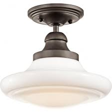 Flush mounted ceiling lights are mainly used for areas where ceilings are low and therefore solve the problem where there might be a lot of traffic. Schoolhouse Ceiling Light Bronze Fitting With Opal Glass Shade