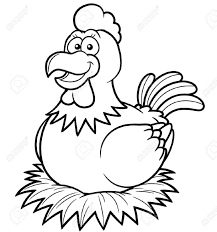 Black And White Hen Clipart Vector Illustration Of Hen On A Nest Coloring Book Bird Coloring Pages Coloring Pages Farm Animal Coloring Pages