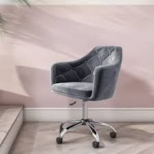 grey velvet office swivel chair with button back marley furniture123 in 2020 grey desk chair swivel office chair bedroom desk chair